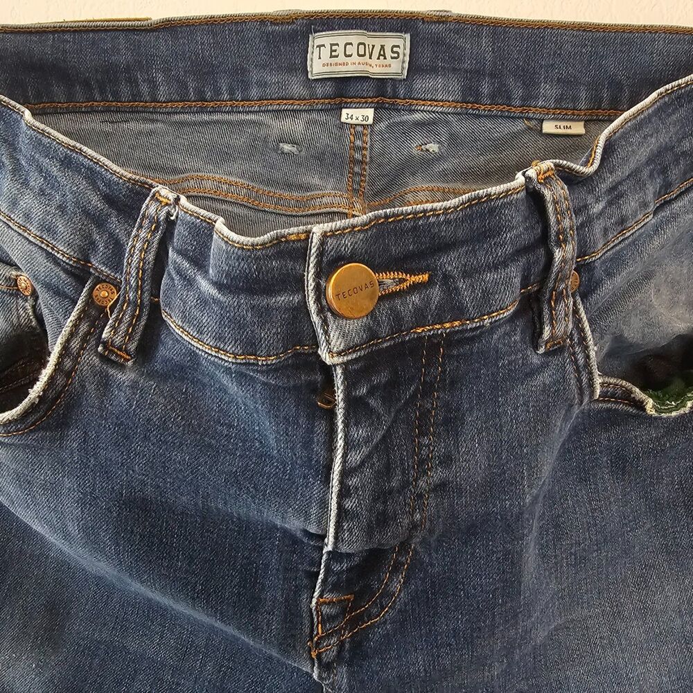 Tecovas Mens Slim Fit Jeans Dark Blue Stretch Western Bootcut Denim 34x30